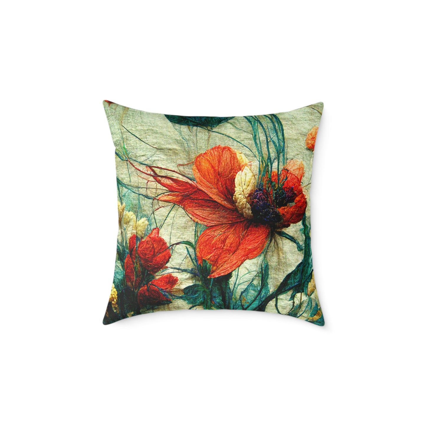 Red Flower Square Poly Canvas Pillow