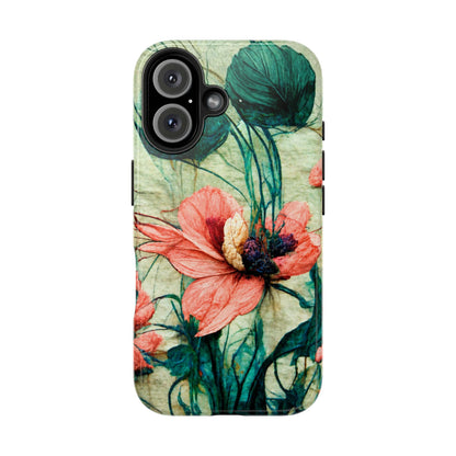 Helen Elizabeth Oriental Poppy Coral Tough Phone Cases