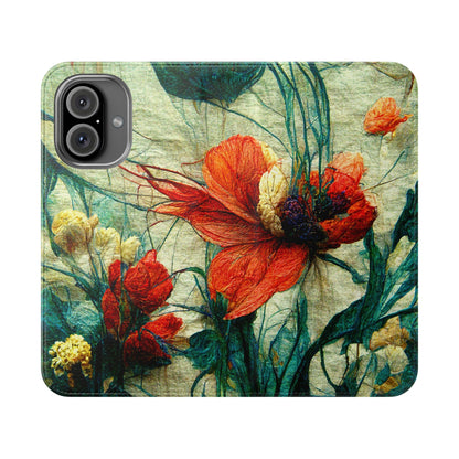 Red Flower Flip Wallet Phone Cases -- with card slots