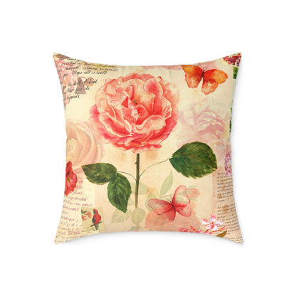 Vintage Rose Square Poly Pillow