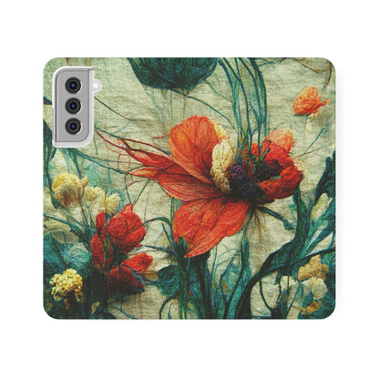 Red Flower Flip Wallet Phone Cases -- with card slots
