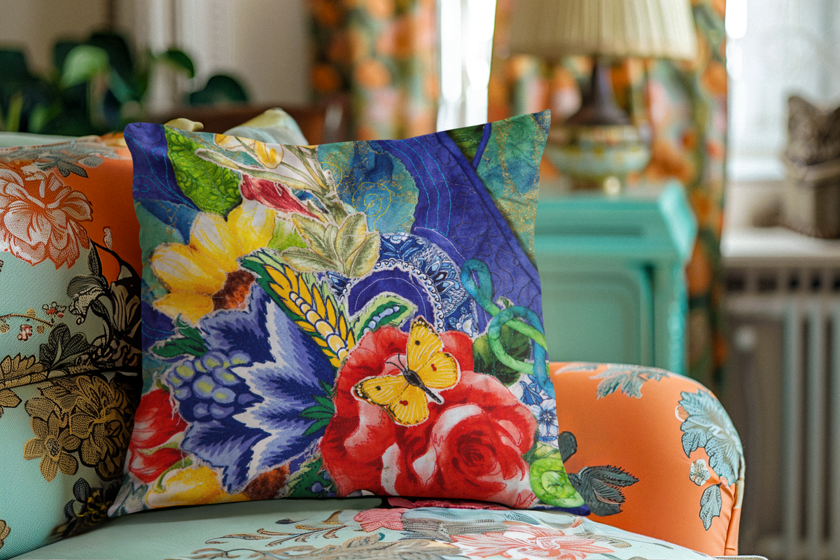 Artistic Floral Square Poly Canvas Pillow