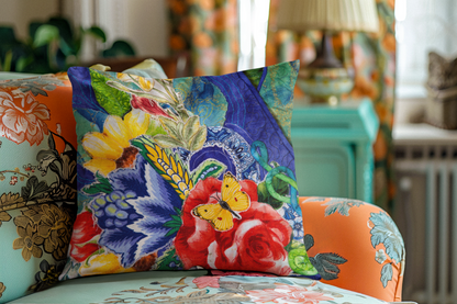 Artistic Floral Square Poly Canvas Pillow